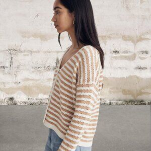 Madewell Open-Stitch Cardigan Sweater in Stripe Earthen Sand Size Large